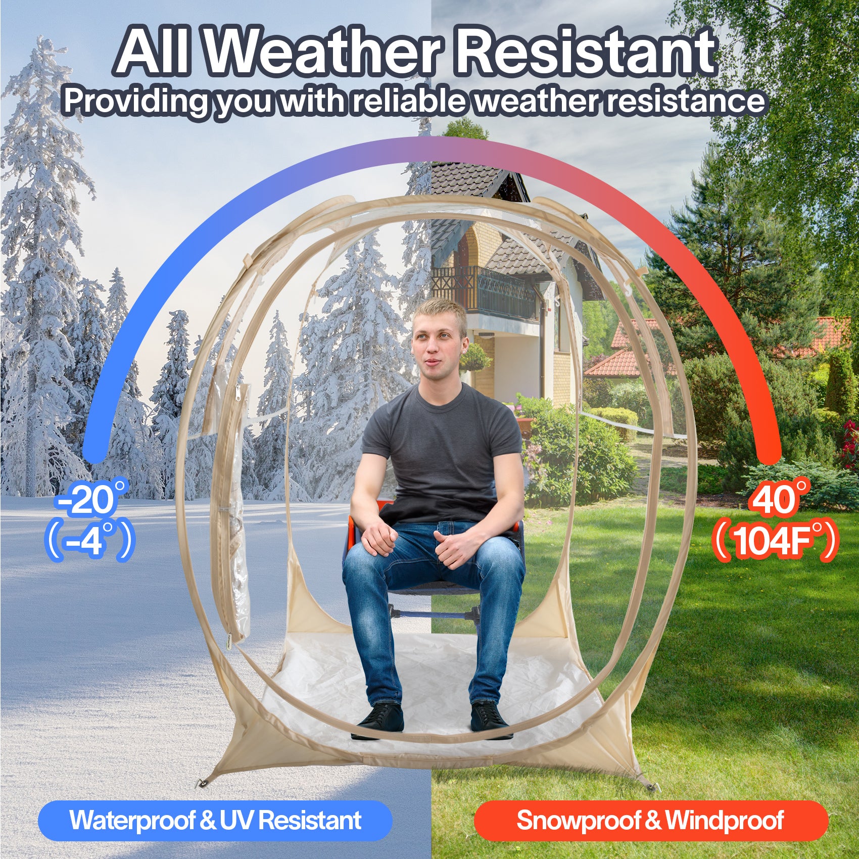 Eighteentek Portable Clear Pop-Up Sports Tent, Weatherproof Bubble Shelter with 360° View, UV Protection, Easy Setup for Outdoor Events, Camping, and Backyard Relaxation