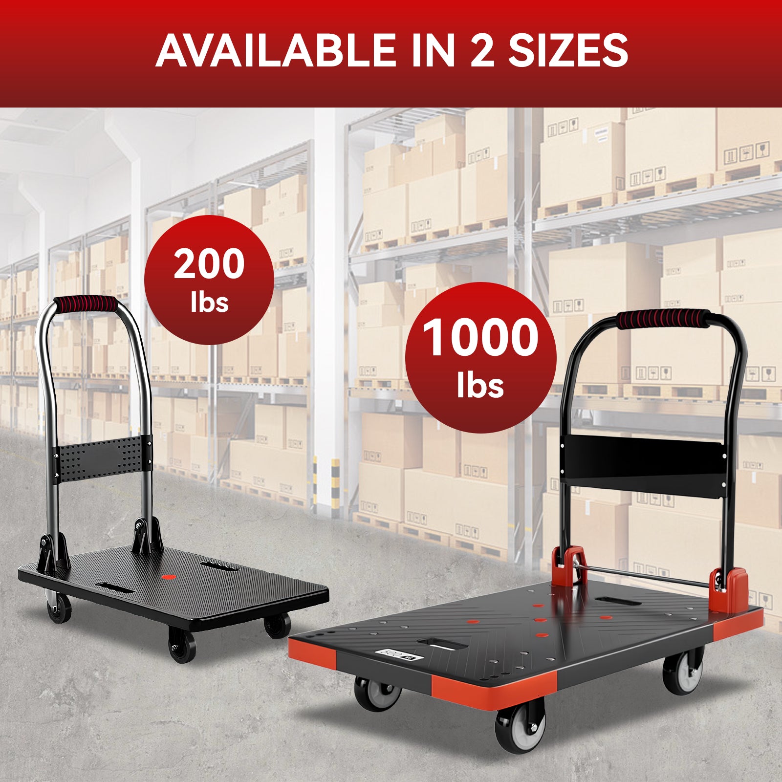 Folding Platform Truck Cart 200LBS/1000LBS – Heavy Duty Push Dolly with Swivel Wheels, Foldable Handle