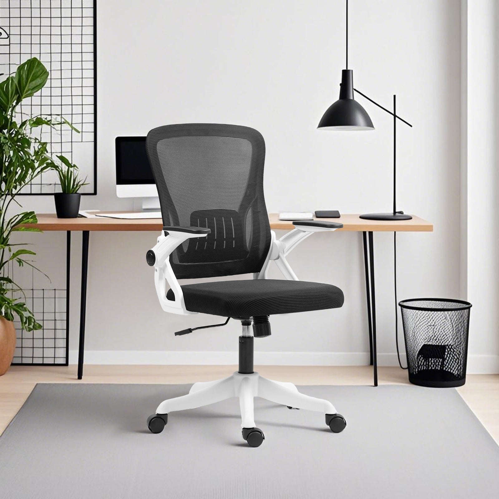 Ergonomic Office Chair with Flip-Up Armrests & Lumbar Support – Adjustable Swivel Desk Chair with Padded Seat, Mesh Back, and Rolling Wheels for Home or Office Use