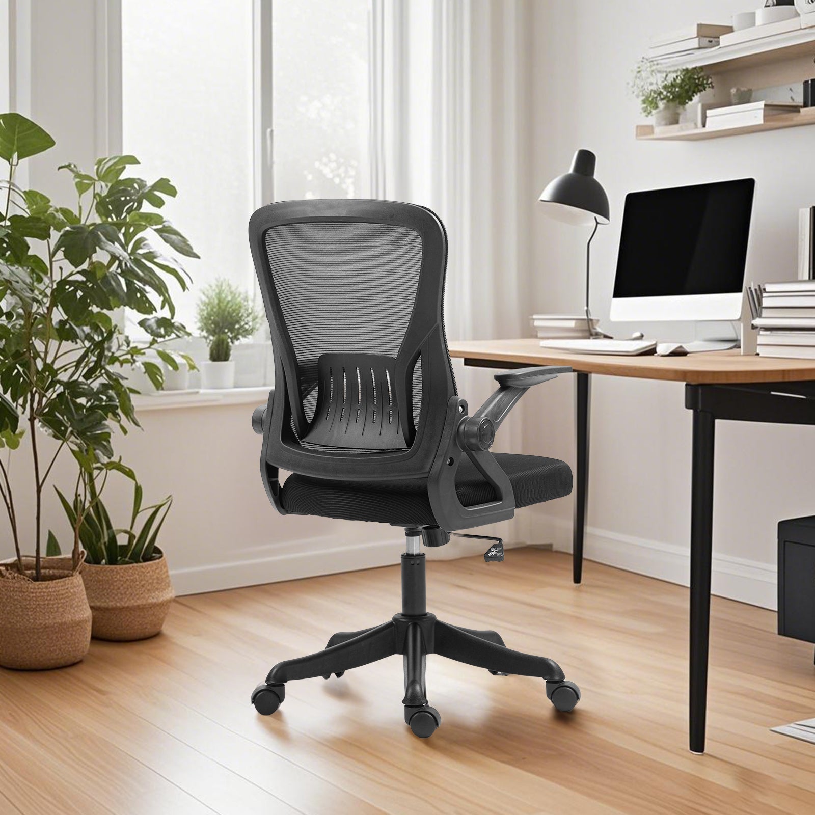 Ergonomic Office Chair with Flip-Up Armrests & Lumbar Support – Adjustable Swivel Desk Chair with Padded Seat, Mesh Back, and Rolling Wheels for Home or Office Use
