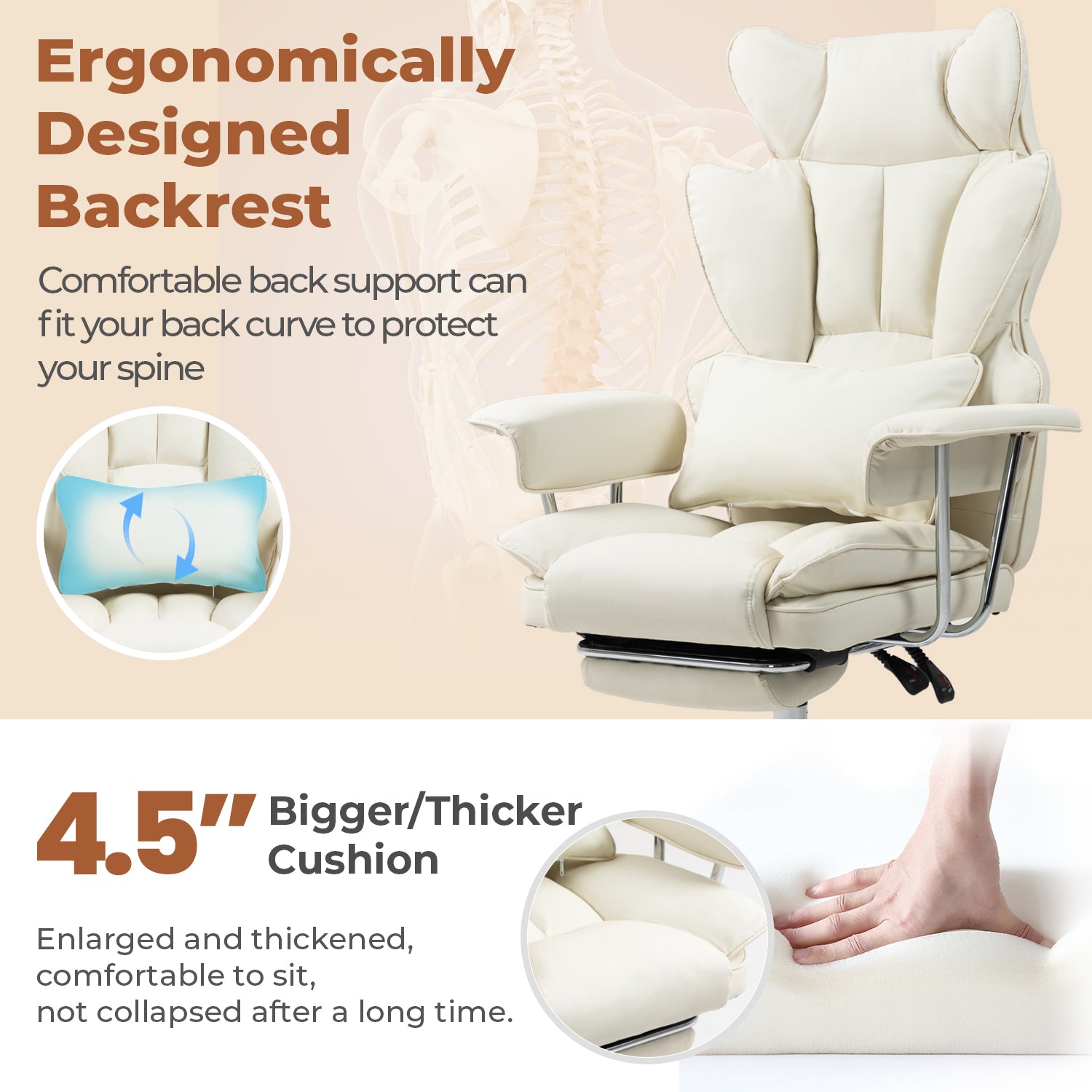 Big & Tall Executive Leather Office Chair – 400lbs Ergonomic High Back Desk Chair with Lumbar Support, Adjustable Tilt, Footrest & Padded Armrests