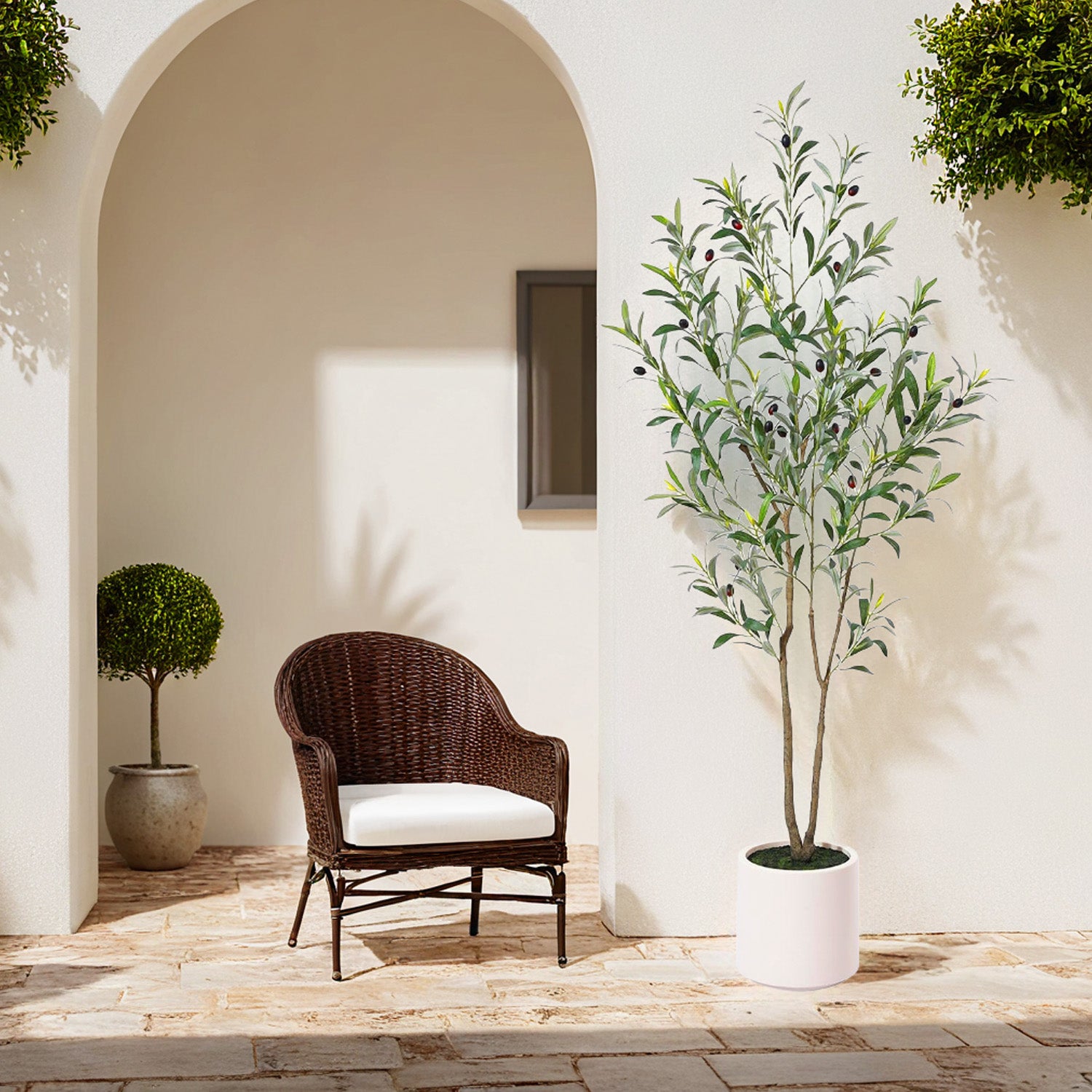 5FT/6FT Faux Olive Tree with Pot – Artificial Indoor Plant with Wood Branches & Fruit for Home Decor