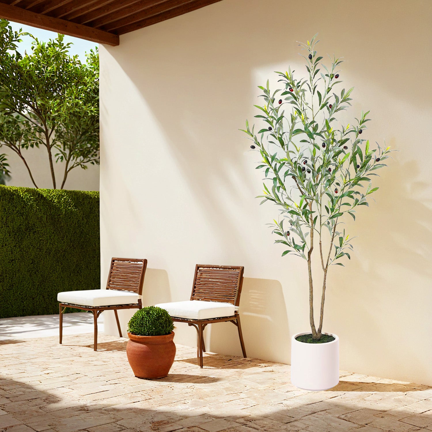 5FT/6FT Faux Olive Tree with Pot โ Artificial Indoor Plant with Wood Branches & Fruit for Home Decor
