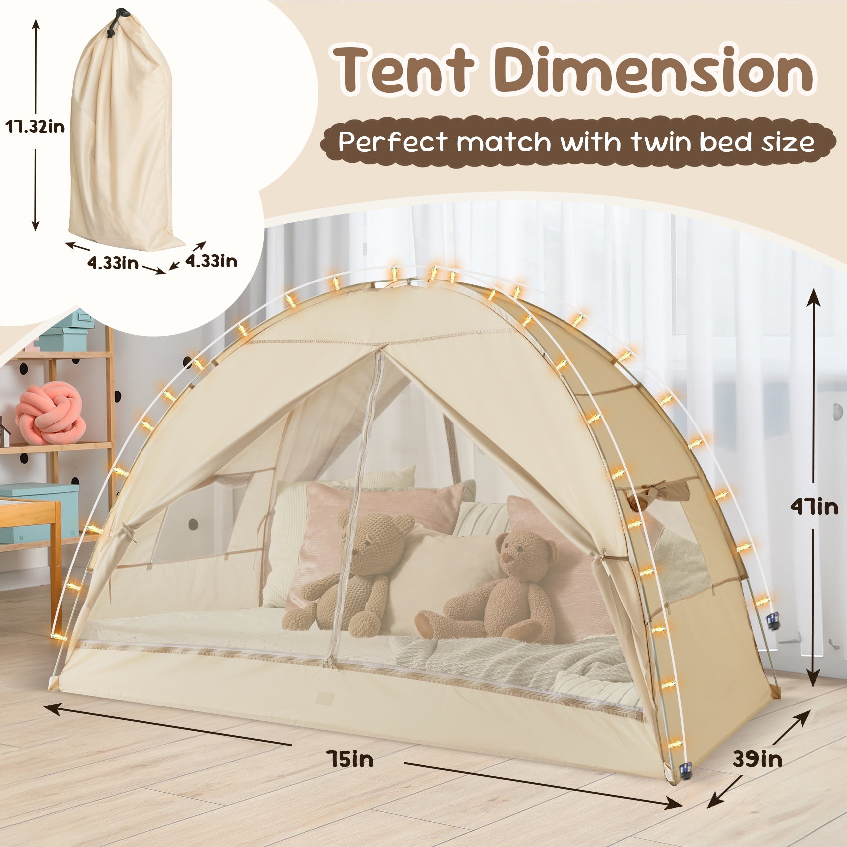 LEEDOR Twin Bed Tent for Kids and Adults – 2-in-1 Privacy Canopy with Blackout and Mesh, Mosquito Net Sleep Tent for Indoor Use