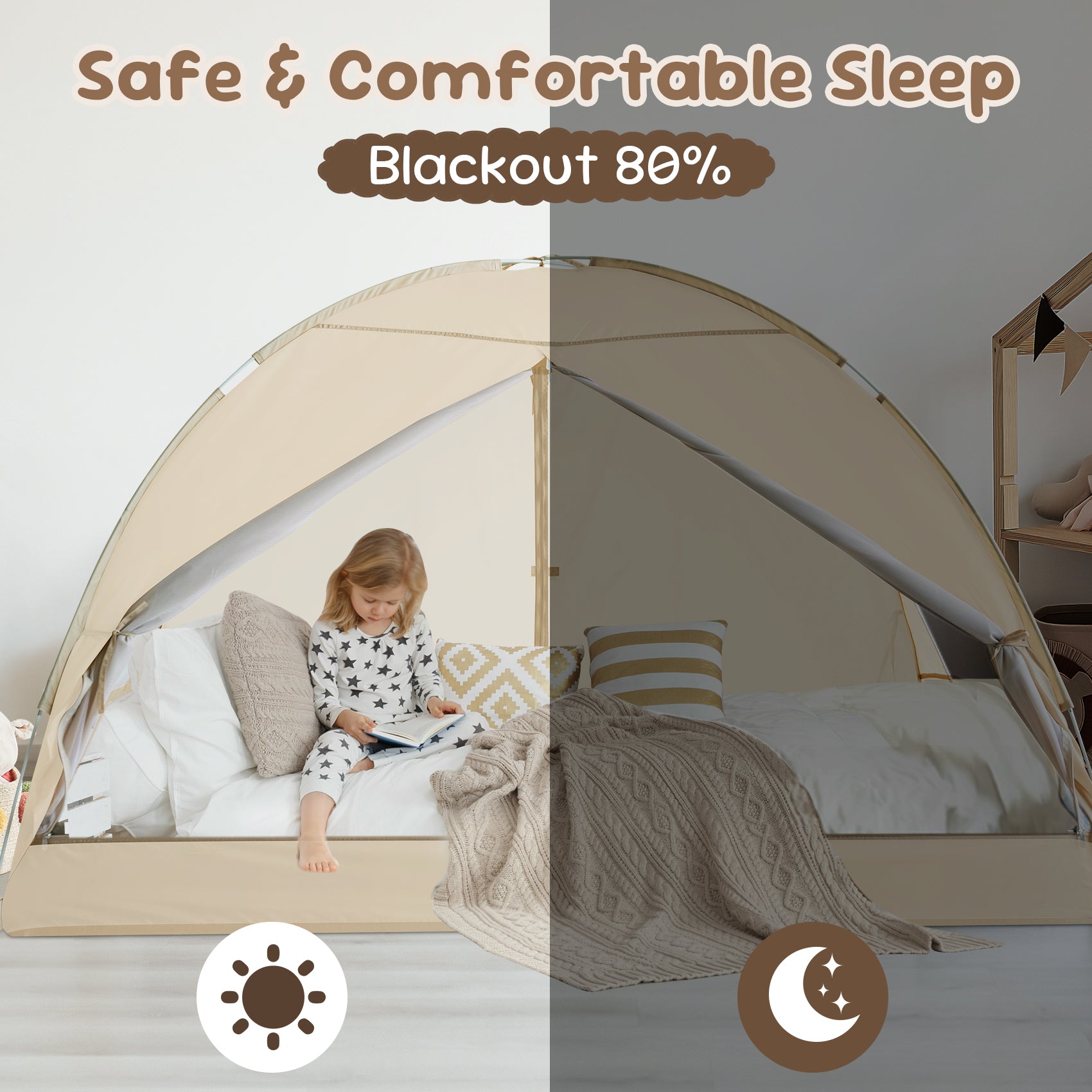 LEEDOR Twin Bed Tent for Kids and Adults – 2-in-1 Privacy Canopy with Blackout and Mesh, Mosquito Net Sleep Tent for Indoor Use