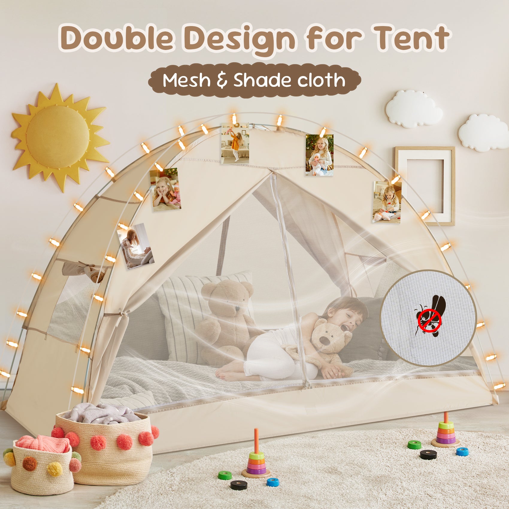 LEEDOR Twin Bed Tent for Kids and Adults – 2-in-1 Privacy Canopy with Blackout and Mesh, Mosquito Net Sleep Tent for Indoor Use