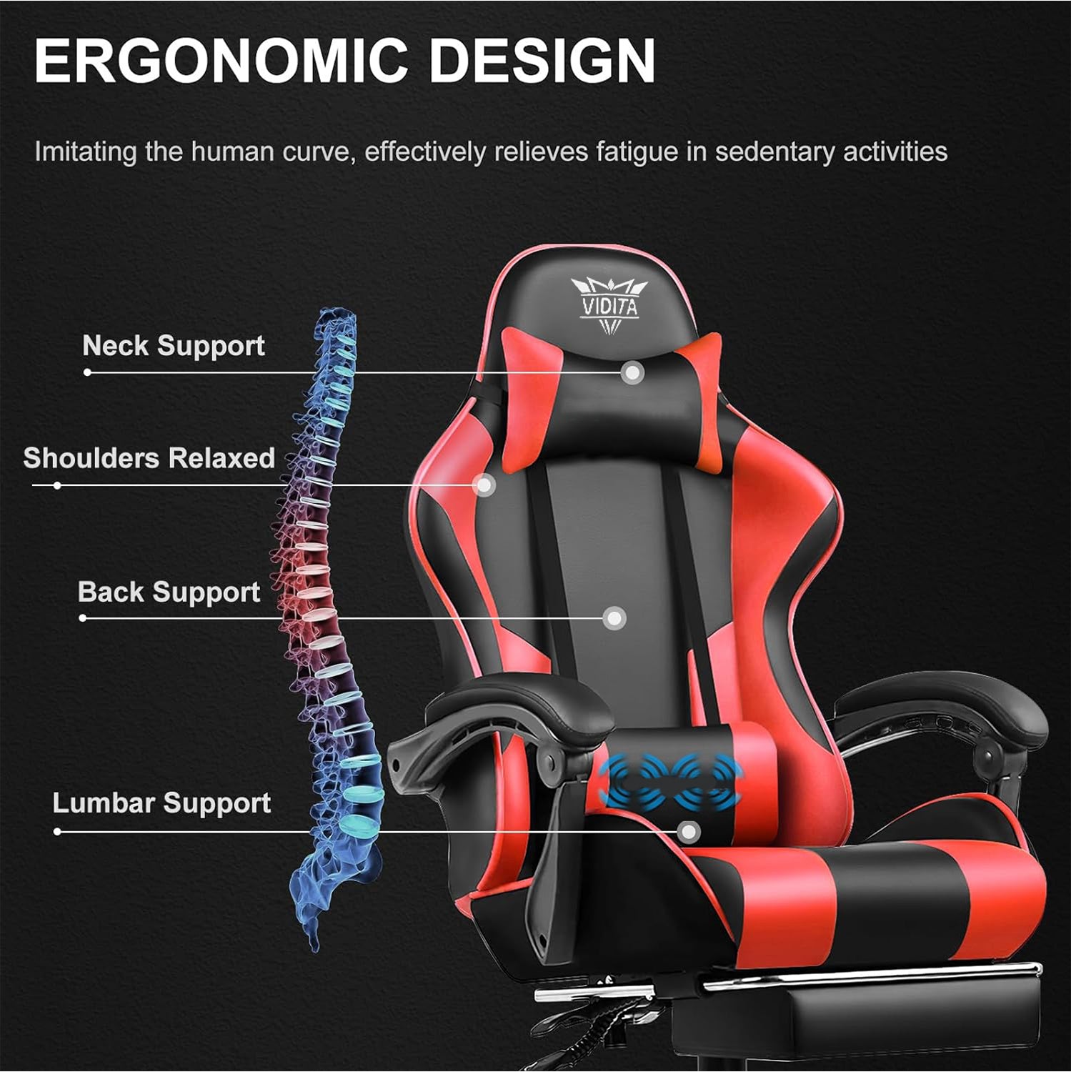 Ergonomic Gaming Chair with Footrest & Lumbar Pillow โ Adjustable Height & PU Leather Comfort