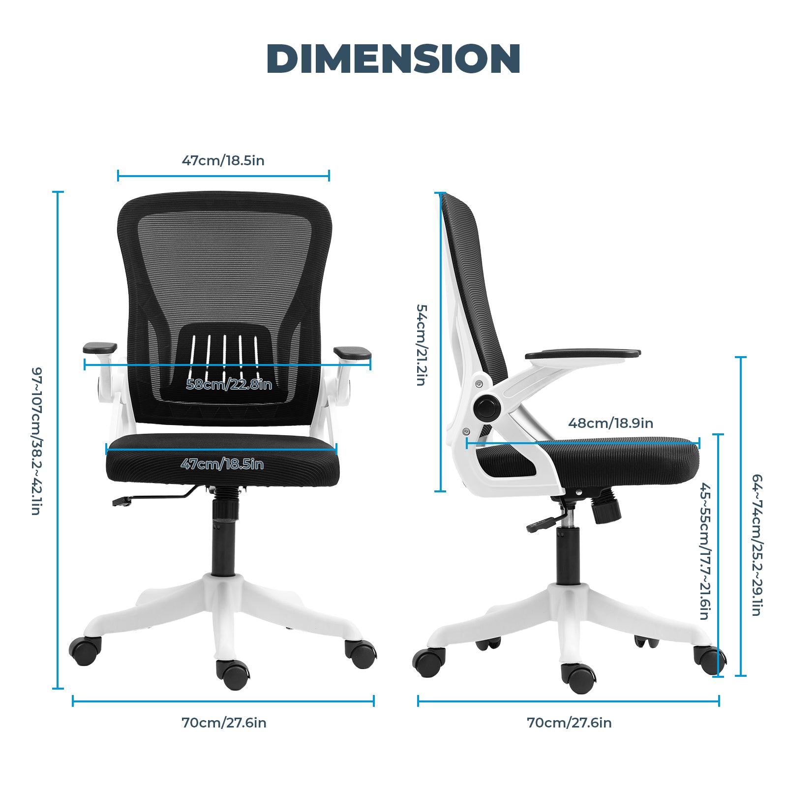 Ergonomic Office Chair with Flip-Up Armrests & Lumbar Support – Adjustable Swivel Desk Chair with Padded Seat, Mesh Back, and Rolling Wheels for Home or Office Use