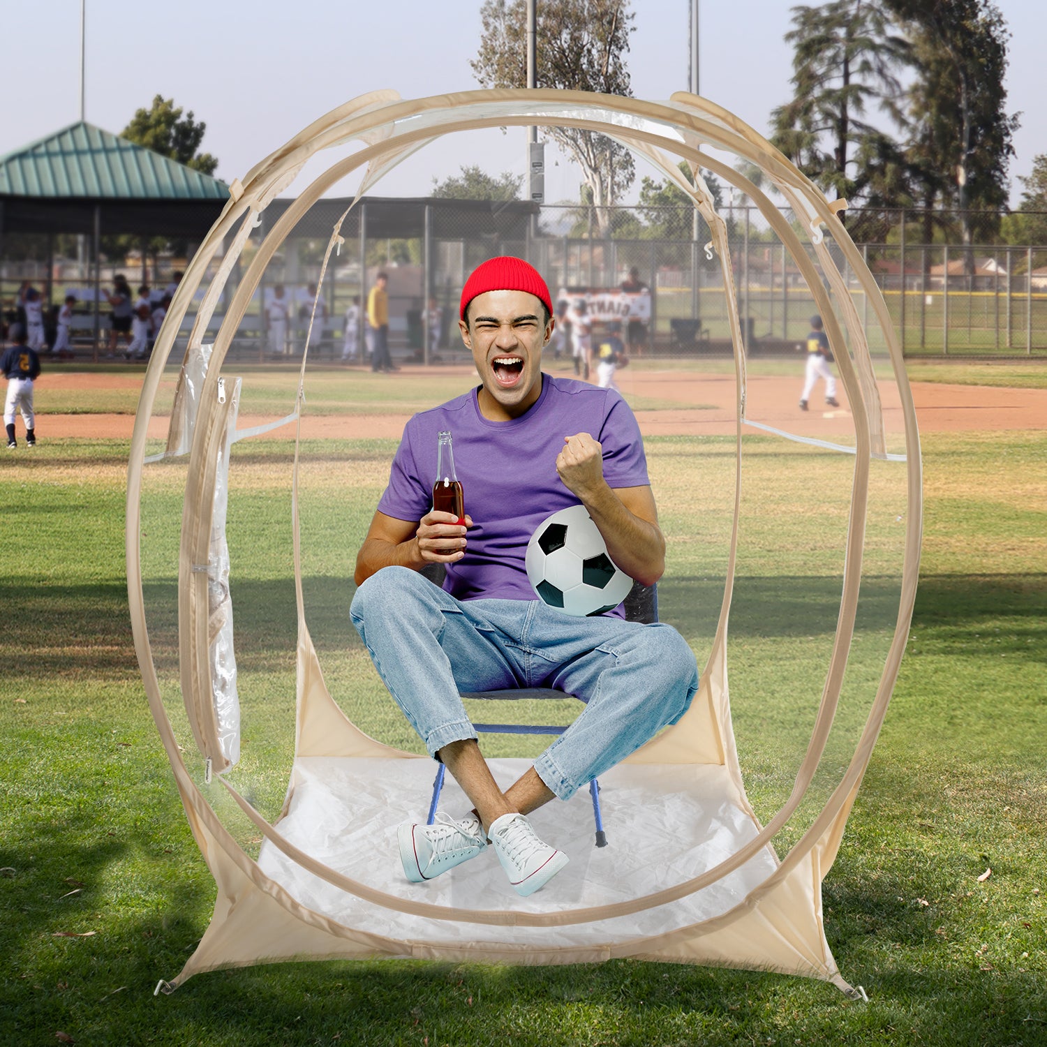 Eighteentek Portable Clear Pop-Up Sports Tent, Weatherproof Bubble Shelter with 360° View, UV Protection, Easy Setup for Outdoor Events, Camping, and Backyard Relaxation