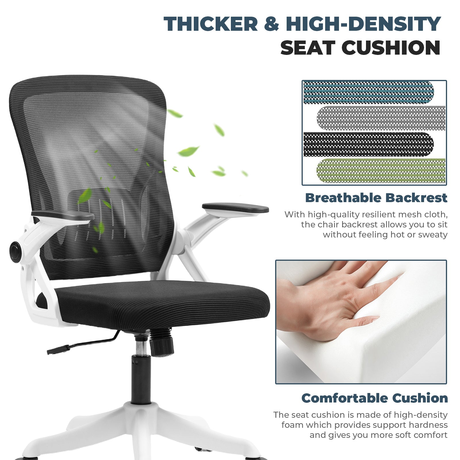 Ergonomic Office Chair with Flip-Up Armrests & Lumbar Support – Adjustable Swivel Desk Chair with Padded Seat, Mesh Back, and Rolling Wheels for Home or Office Use