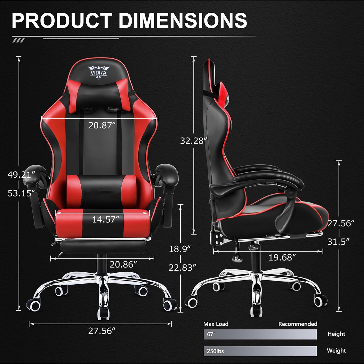 Ergonomic Gaming Chair with Footrest & Lumbar Pillow โ Adjustable Height & PU Leather Comfort