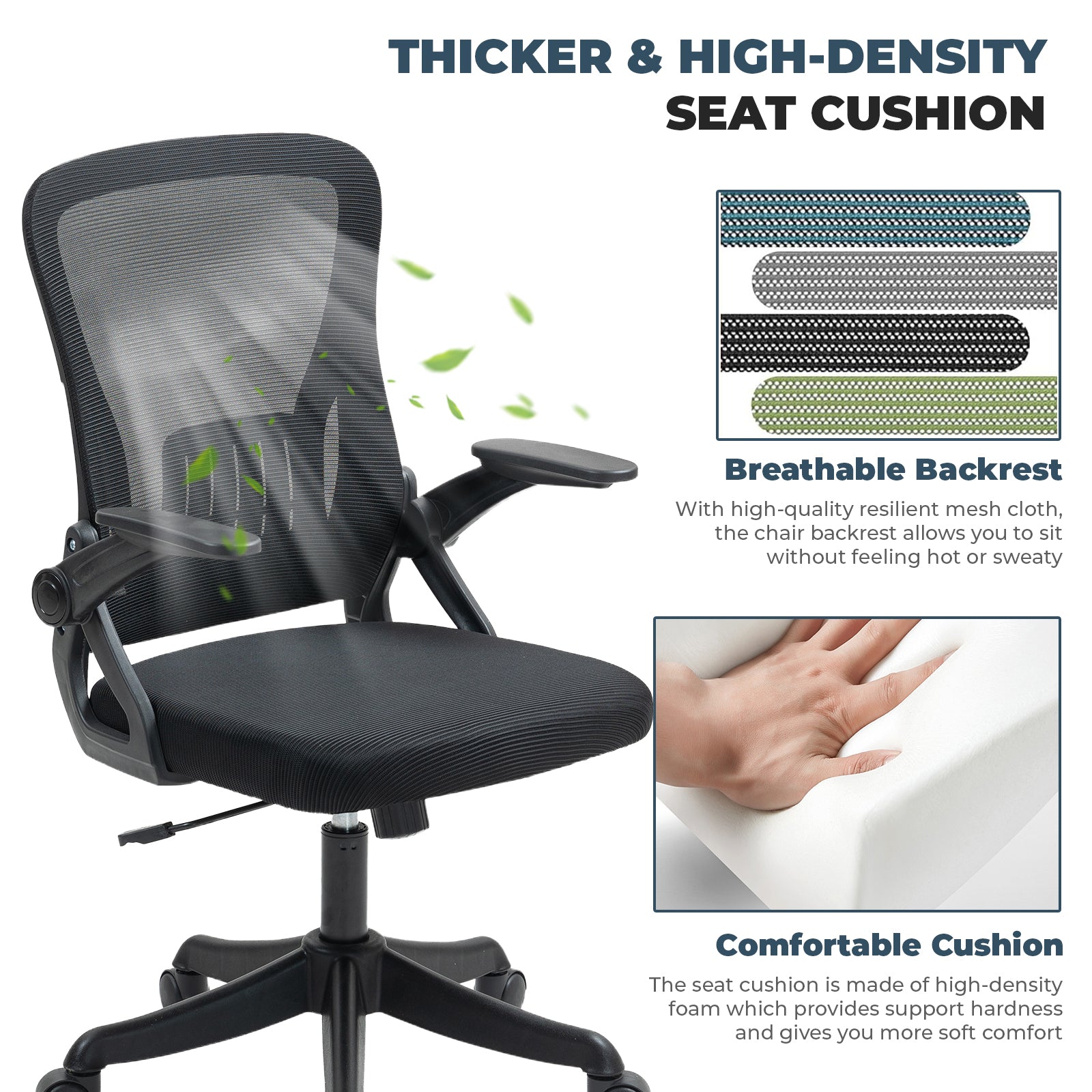Ergonomic Office Chair with Flip-Up Armrests & Lumbar Support – Adjustable Swivel Desk Chair with Padded Seat, Mesh Back, and Rolling Wheels for Home or Office Use
