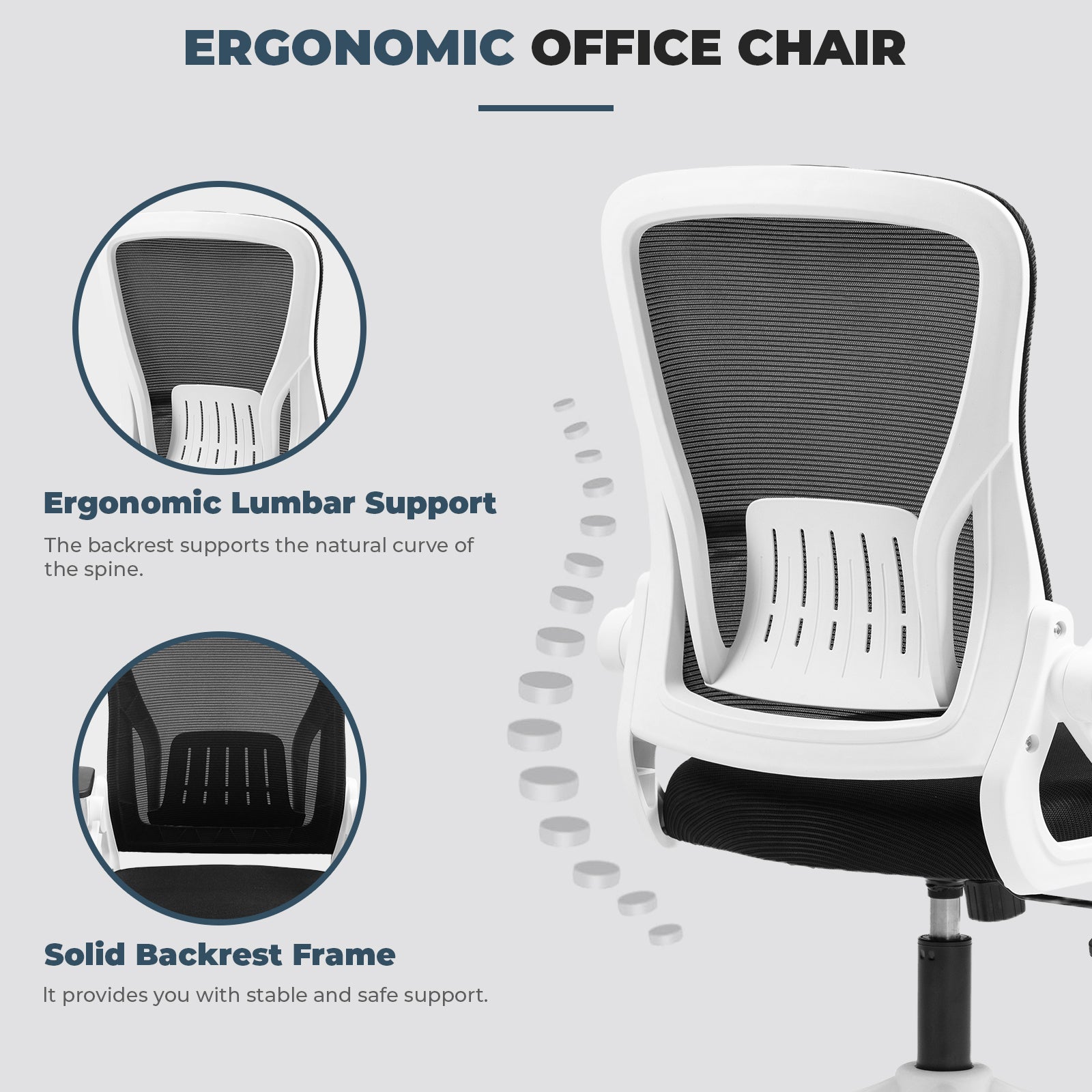 Ergonomic Office Chair with Flip-Up Armrests & Lumbar Support – Adjustable Swivel Desk Chair with Padded Seat, Mesh Back, and Rolling Wheels for Home or Office Use