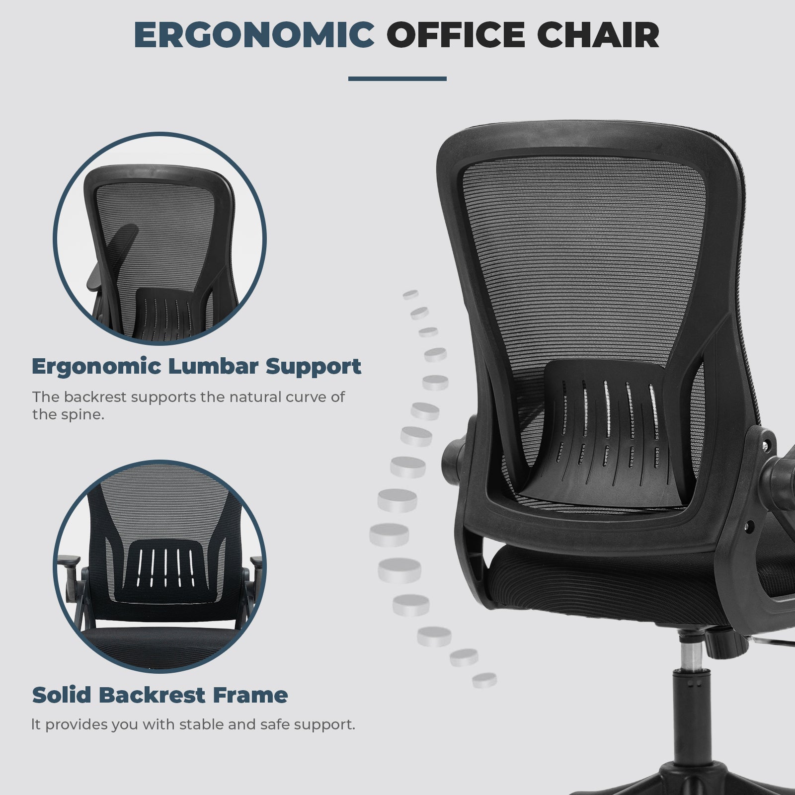 Ergonomic Office Chair with Flip-Up Armrests & Lumbar Support – Adjustable Swivel Desk Chair with Padded Seat, Mesh Back, and Rolling Wheels for Home or Office Use