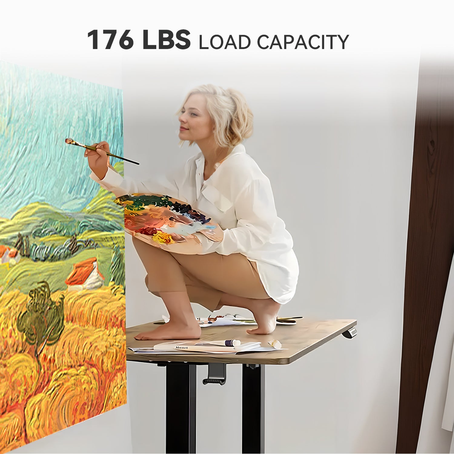 Electric Standing Desk 55in-63in – Height Adjustable Sit Stand Desk with Splice Board, Black Frame & Rustic Brown Top for Home Office