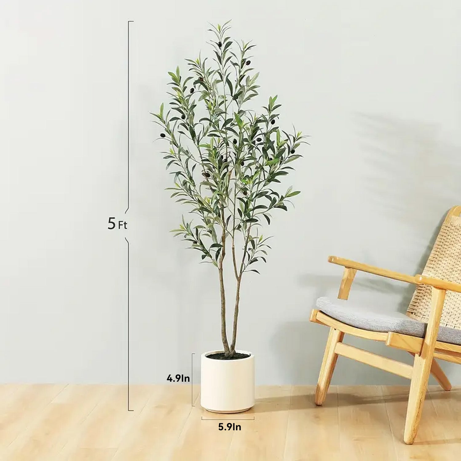 5FT/6FT Faux Olive Tree with Pot โ Artificial Indoor Plant with Wood Branches & Fruit for Home Decor