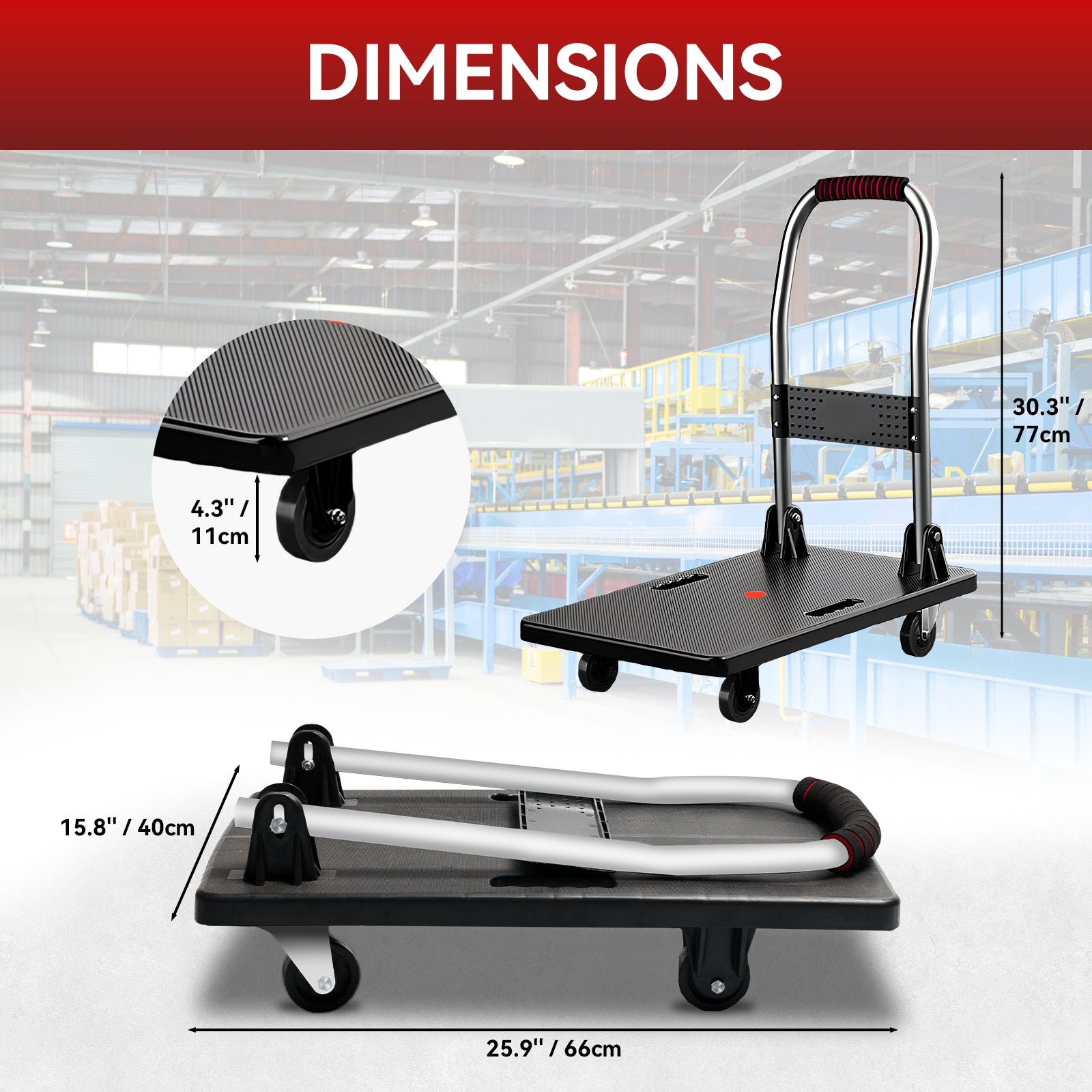Folding Platform Truck Cart 200LBS/1000LBS β Heavy Duty Push Dolly with Swivel Wheels, Foldable Handle