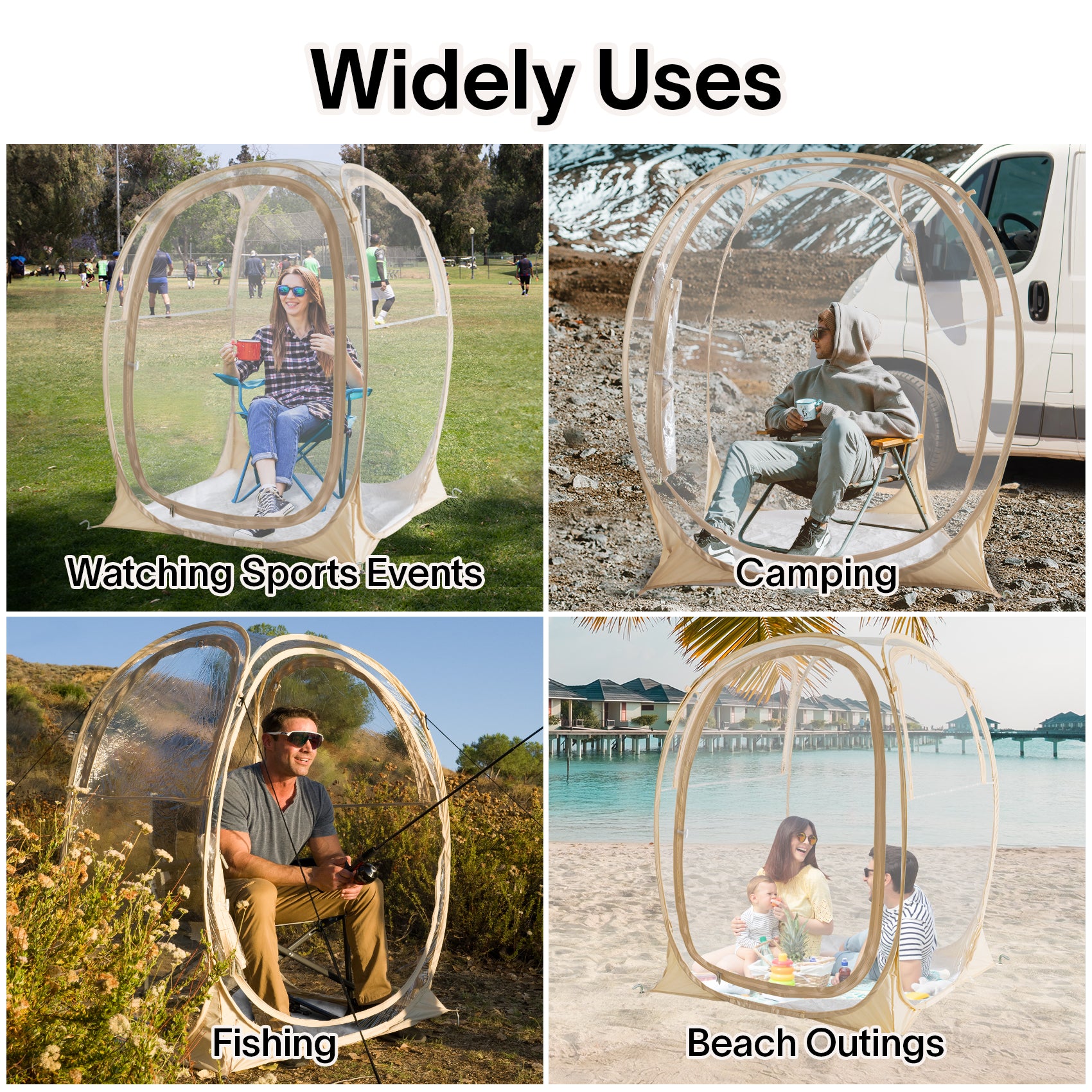 Eighteentek Portable Clear Pop-Up Sports Tent, Weatherproof Bubble Shelter with 360° View, UV Protection, Easy Setup for Outdoor Events, Camping, and Backyard Relaxation