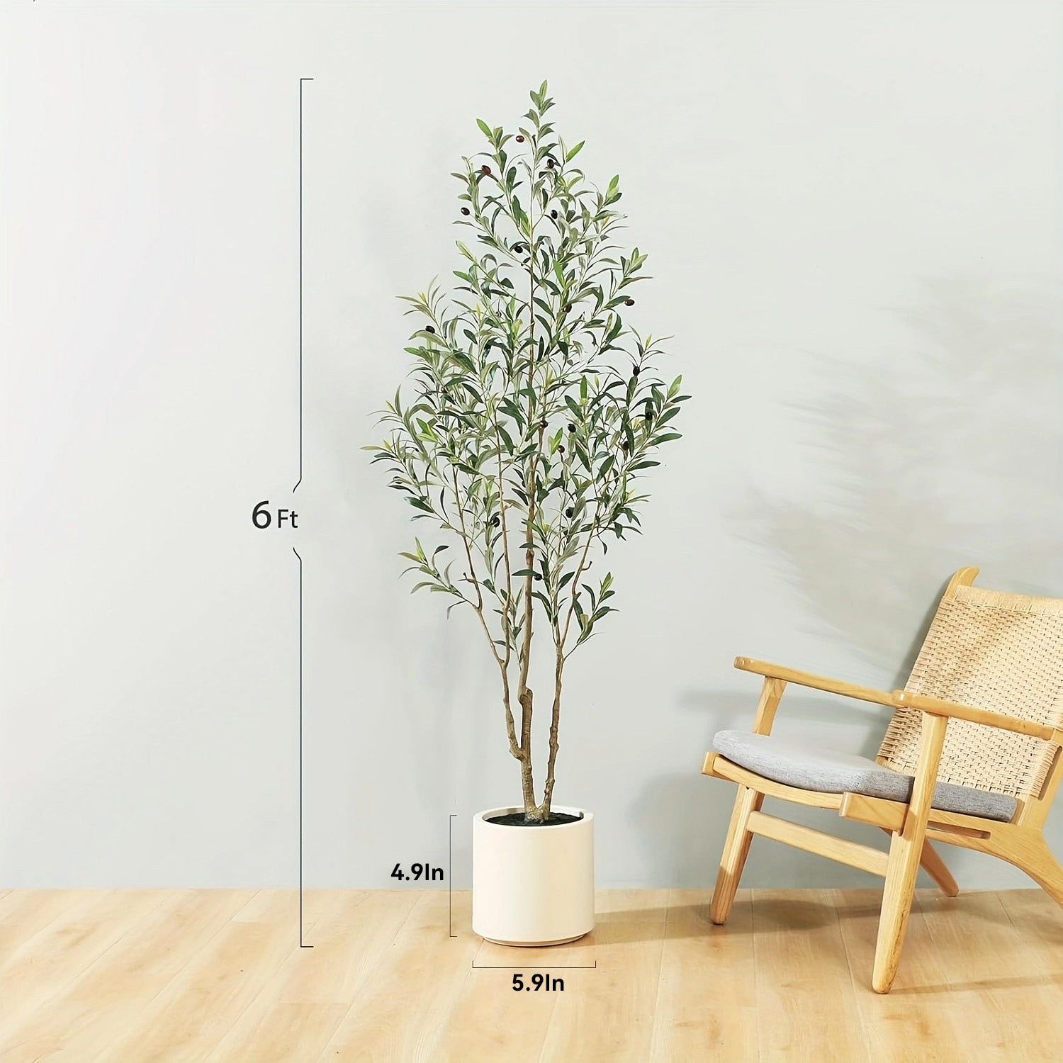 5FT/6FT Faux Olive Tree with Pot โ Artificial Indoor Plant with Wood Branches & Fruit for Home Decor
