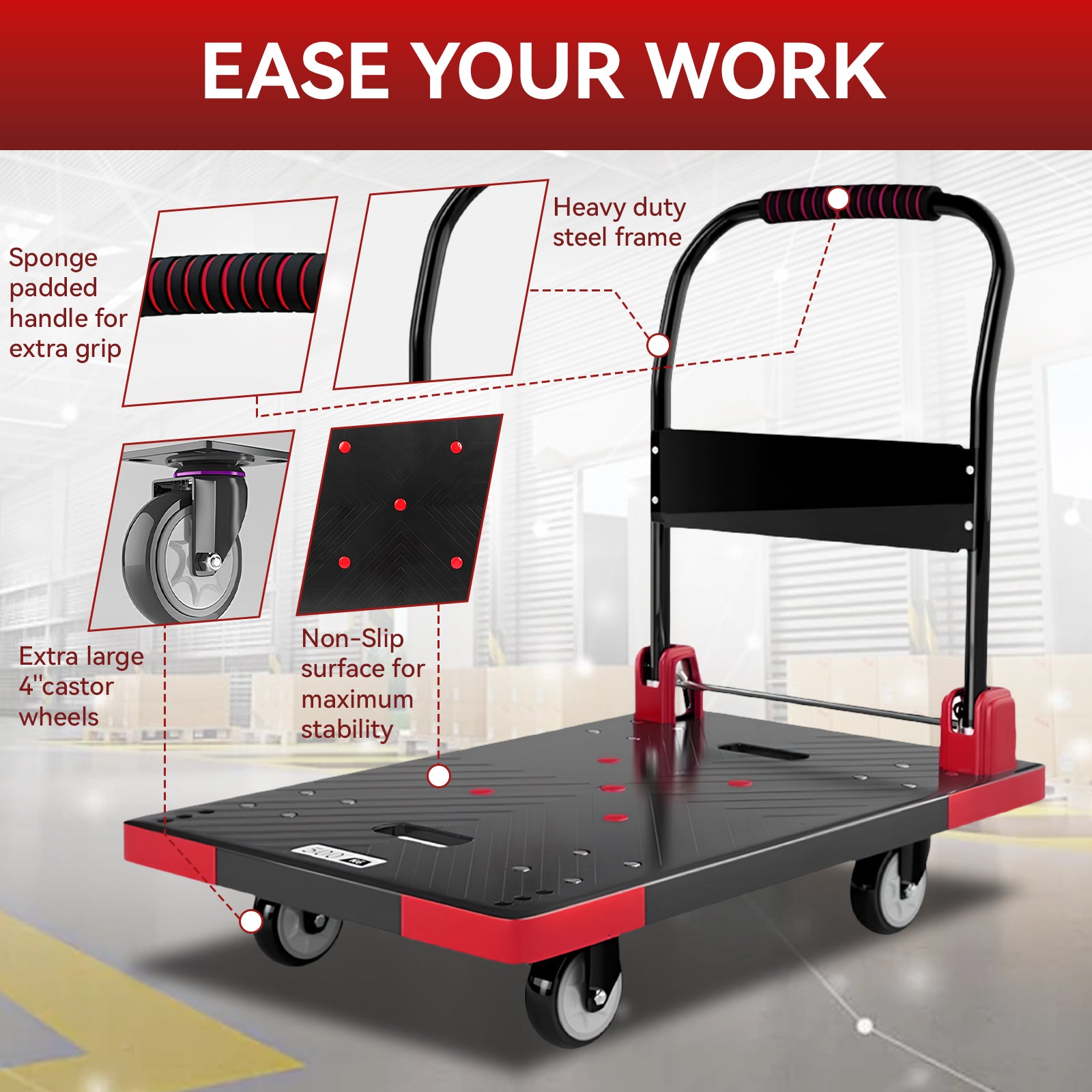 Folding Platform Truck Cart 200LBS/1000LBS β Heavy Duty Push Dolly with Swivel Wheels, Foldable Handle