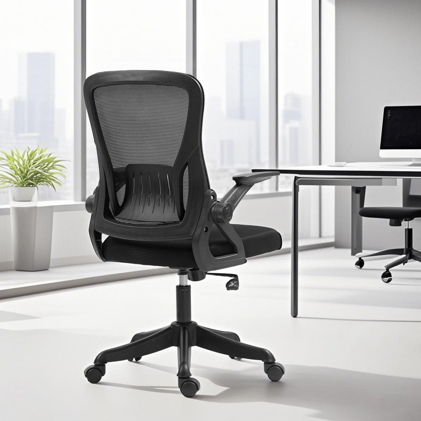 Ergonomic Office Chair with Flip-Up Armrests & Lumbar Support – Adjustable Swivel Desk Chair with Padded Seat, Mesh Back, and Rolling Wheels for Home or Office Use