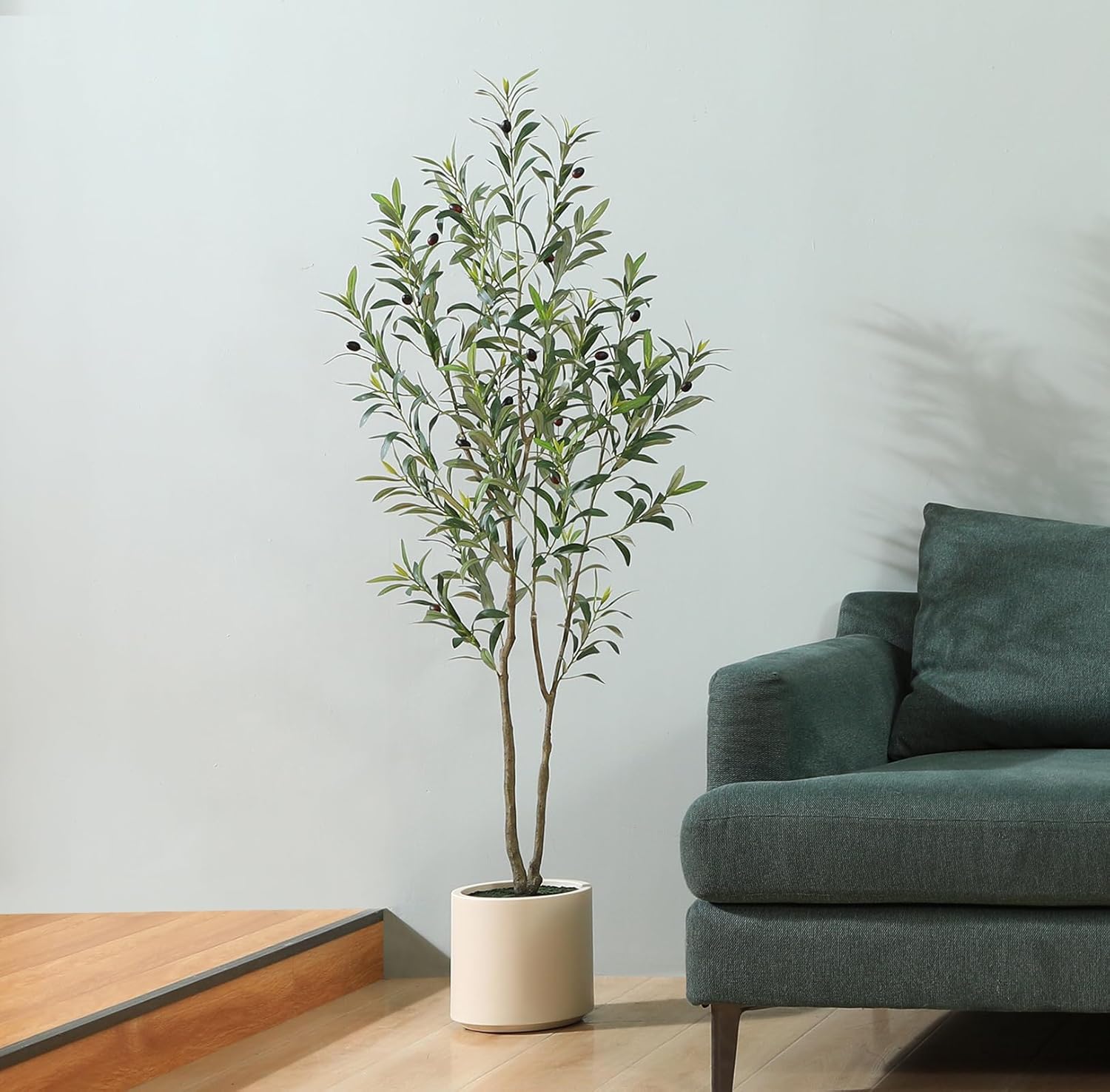 5FT/6FT Faux Olive Tree with Pot โ Artificial Indoor Plant with Wood Branches & Fruit for Home Decor