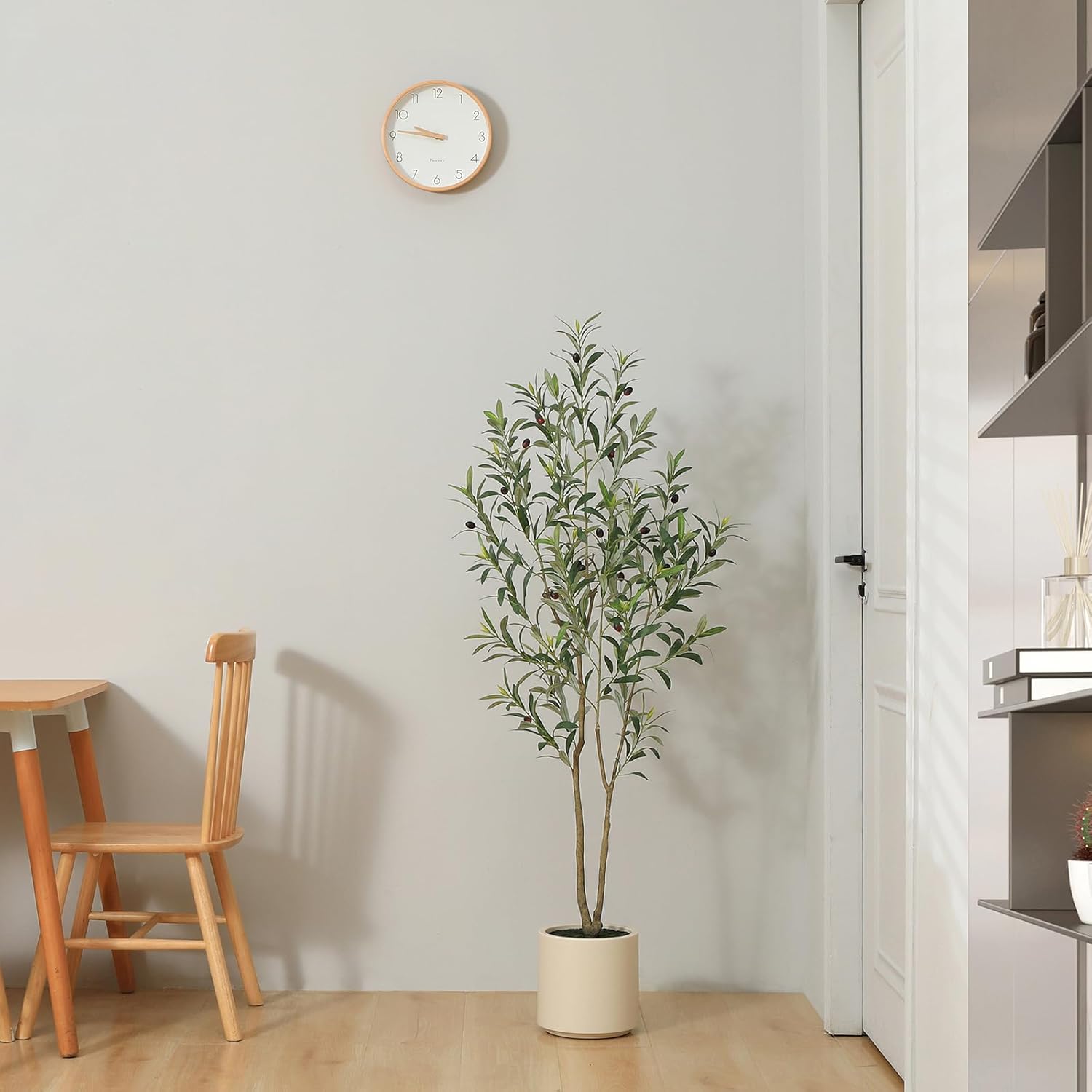5FT/6FT Faux Olive Tree with Pot โ Artificial Indoor Plant with Wood Branches & Fruit for Home Decor