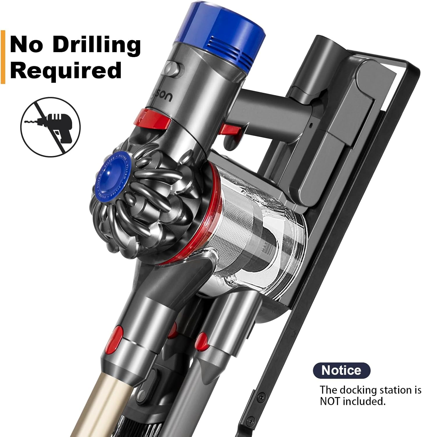 Cordless Vacuum Stand with Clamp & Accessory Hooks – Heavy Metal Base (V6–V15 Compatible)