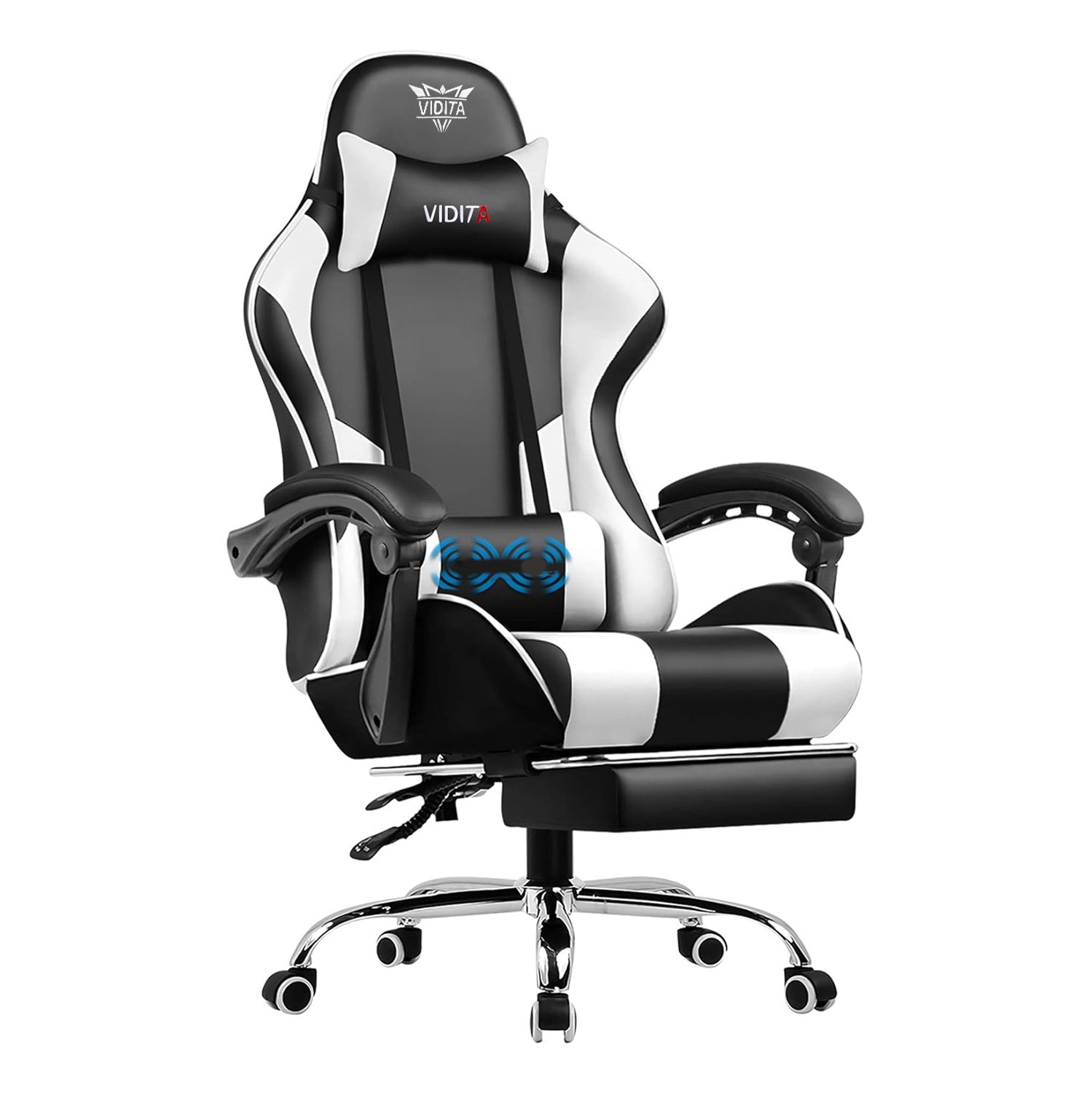 Ergonomic Gaming Chair with Footrest & Lumbar Pillow โ Adjustable Height & PU Leather Comfort