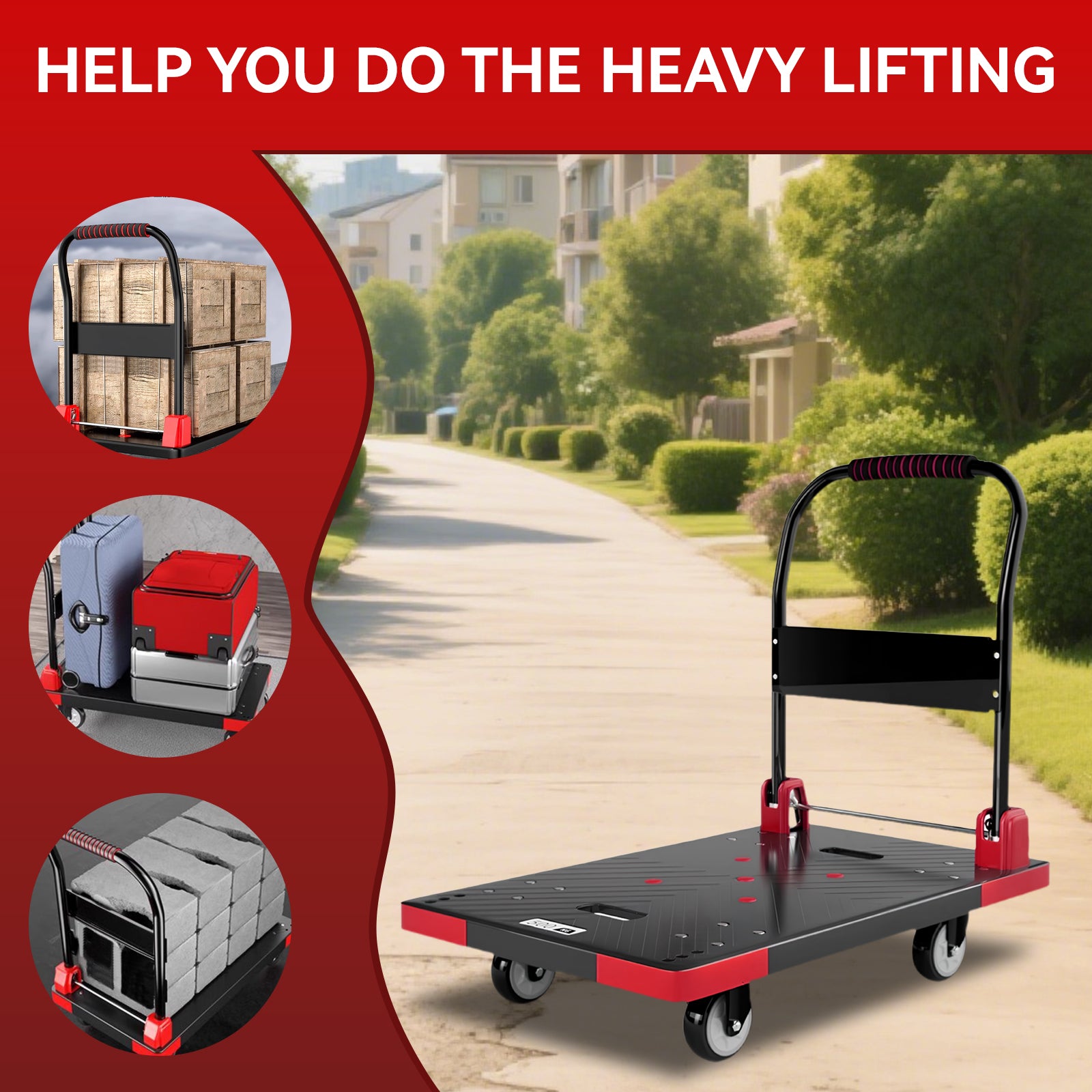 Folding Platform Truck Cart 200LBS/1000LBS – Heavy Duty Push Dolly with Swivel Wheels, Foldable Handle