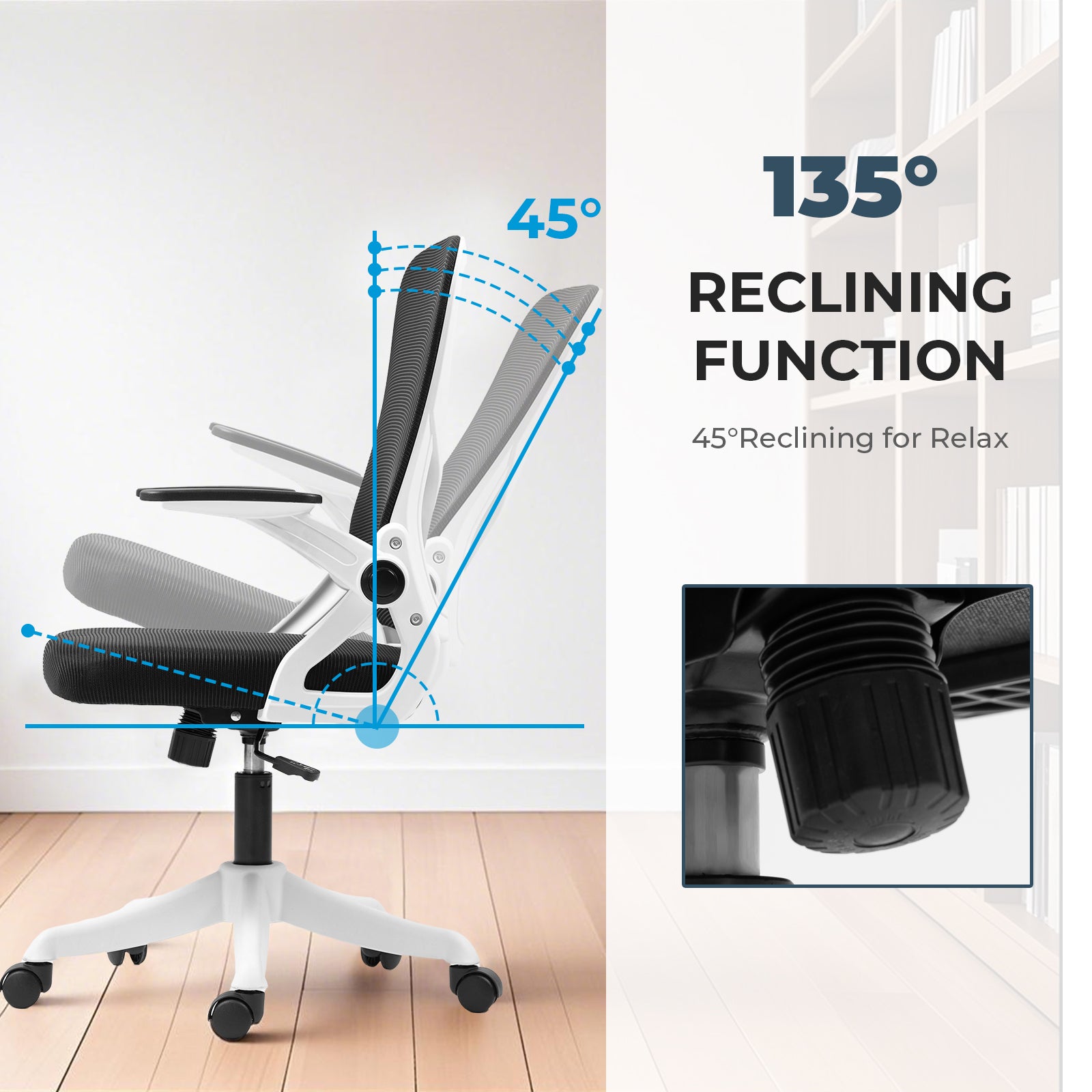 Ergonomic Office Chair with Flip-Up Armrests & Lumbar Support – Adjustable Swivel Desk Chair with Padded Seat, Mesh Back, and Rolling Wheels for Home or Office Use