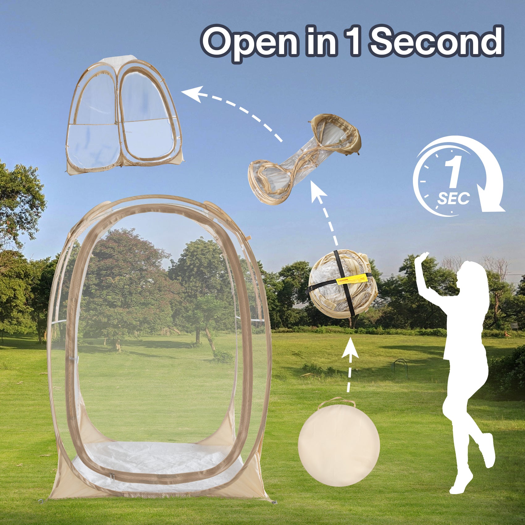 Eighteentek Portable Clear Pop-Up Sports Tent, Weatherproof Bubble Shelter with 360° View, UV Protection, Easy Setup for Outdoor Events, Camping, and Backyard Relaxation