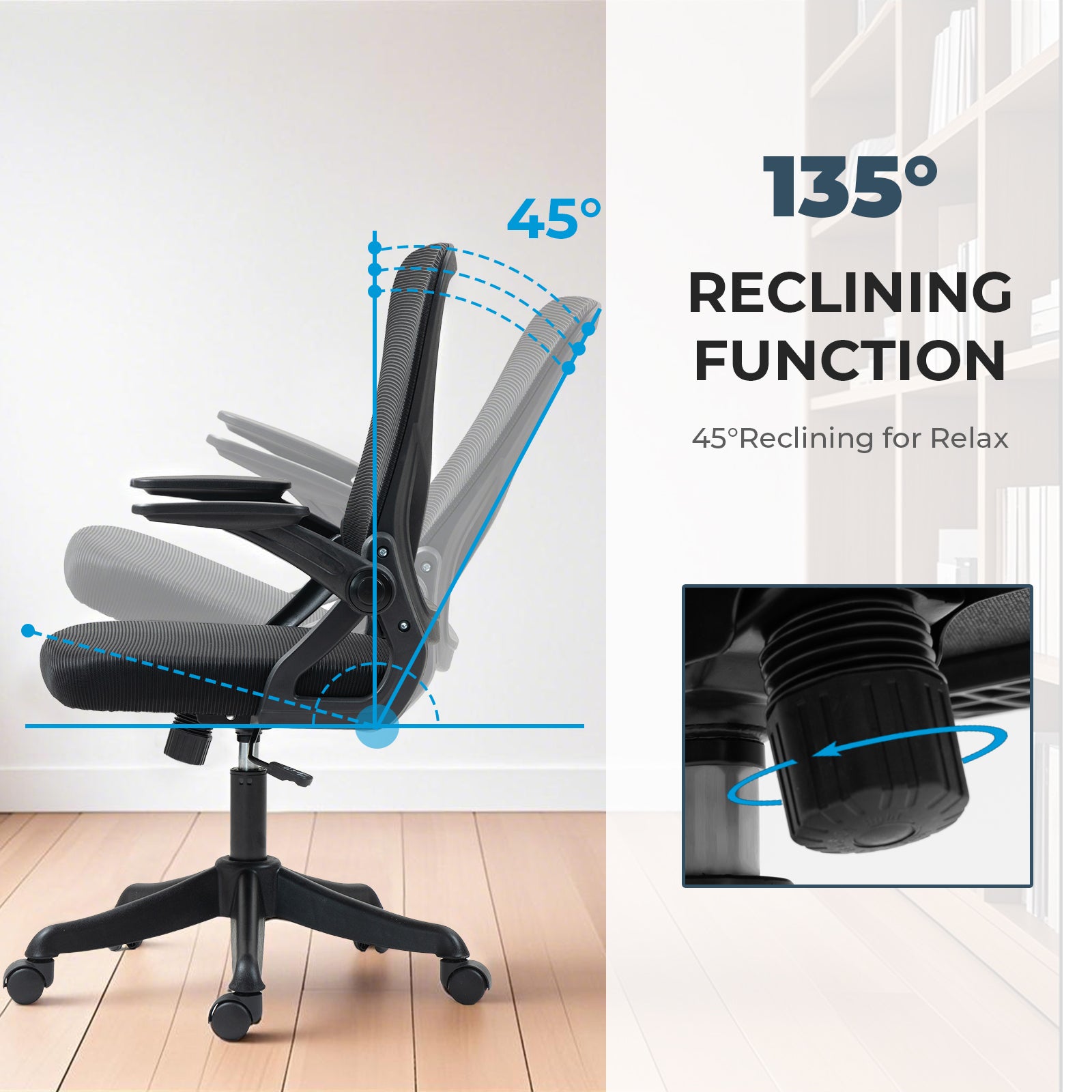 Ergonomic Office Chair with Flip-Up Armrests & Lumbar Support – Adjustable Swivel Desk Chair with Padded Seat, Mesh Back, and Rolling Wheels for Home or Office Use