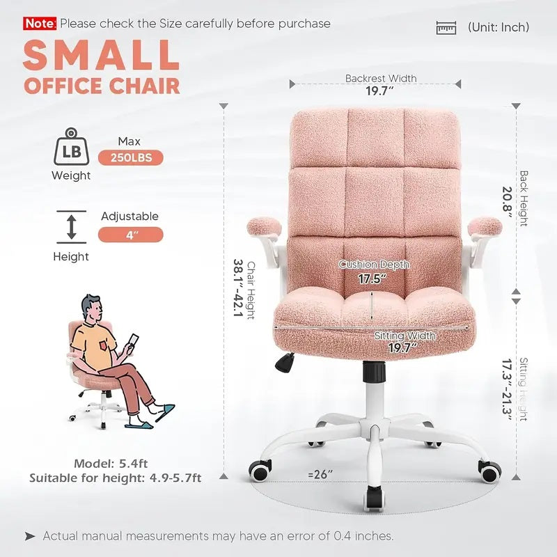 Pink Faux Fur Ergonomic Desk Chair with Lumbar Support & Flip-up Arms