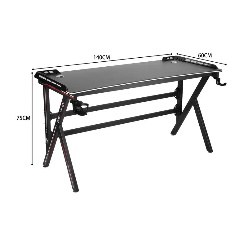 Gaming Computer Desk 47"–55" with Full-Surface Mouse Pad – Carbon Fiber Desktop, Cup Holder, Socket Rack, Cable Management &amp; Adjustable Feet