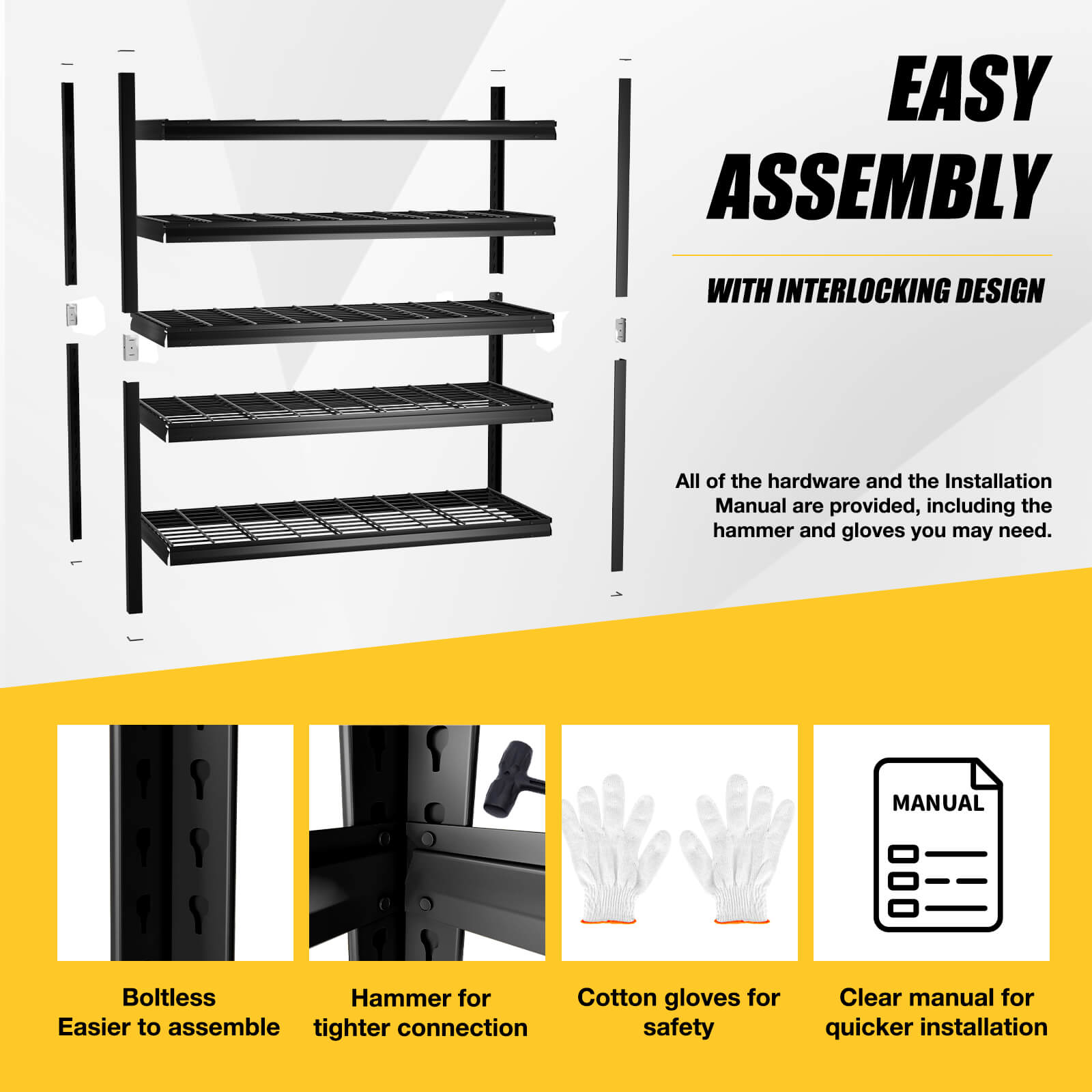 Heavy Duty Garage Shelving Unit – 3000LBS Capacity, 5-Tier Adjustable Metal Storage Rack (71"H x 47"W x 24"D)