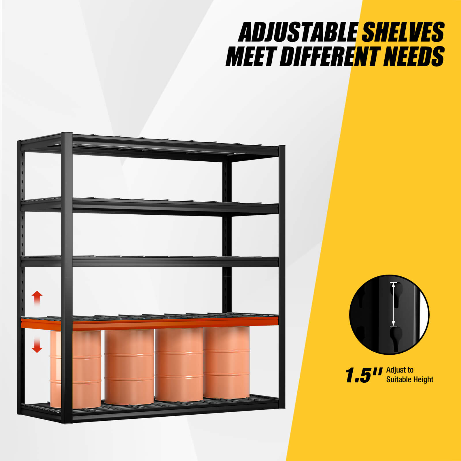 Heavy Duty Garage Shelving Unit – 3000LBS Capacity, 5-Tier Adjustable Metal Storage Rack (71"H x 47"W x 24"D)