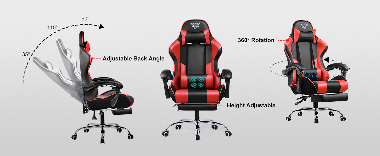 Ergonomic Gaming Chair with Footrest & Lumbar Pillow โ Adjustable Height & PU Leather Comfort