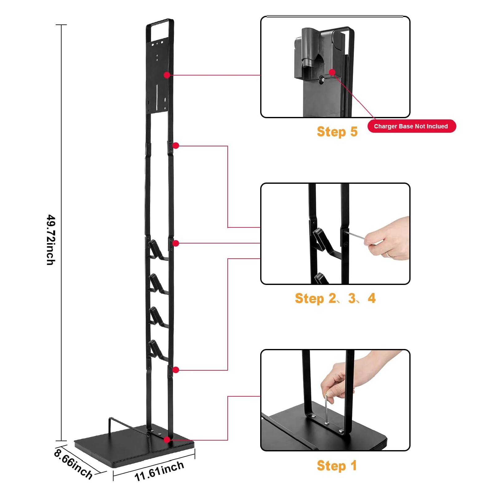 Cordless Vacuum Stand with Clamp & Accessory Hooks β Heavy Metal Base (V6βV15 Compatible)