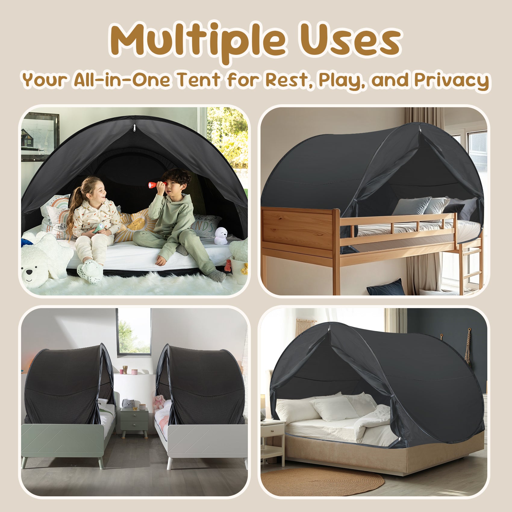 LEEDOR Twin Bed Tent for Kids and Adults – 2-in-1 Privacy Canopy with Blackout and Mesh, Mosquito Net Sleep Tent for Indoor Use
