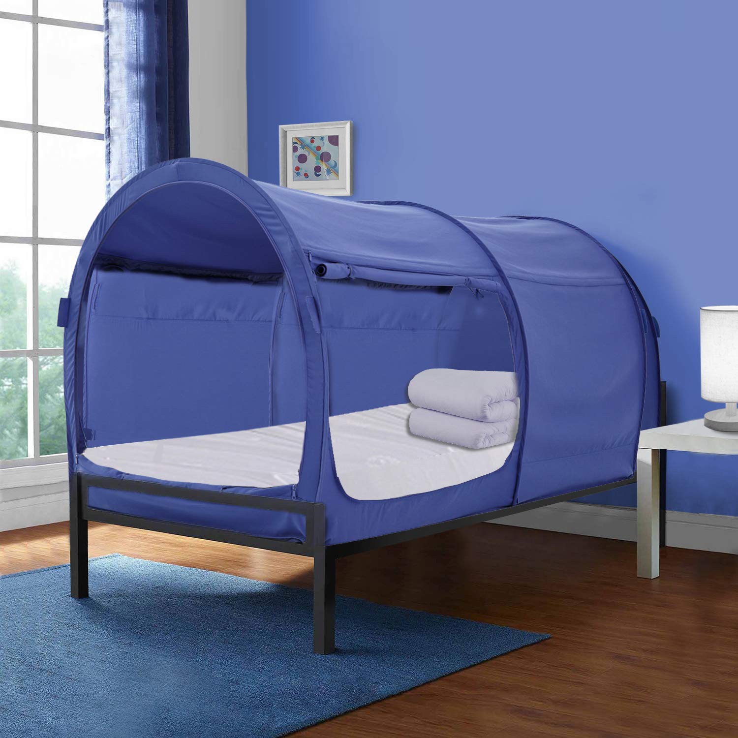Privacy Bed Tent for Twin Size Bed – Indoor Pop Up Canopy Tent with Breathable Curtains, Light Blocking, Portable Frame (Mattress Not Included)